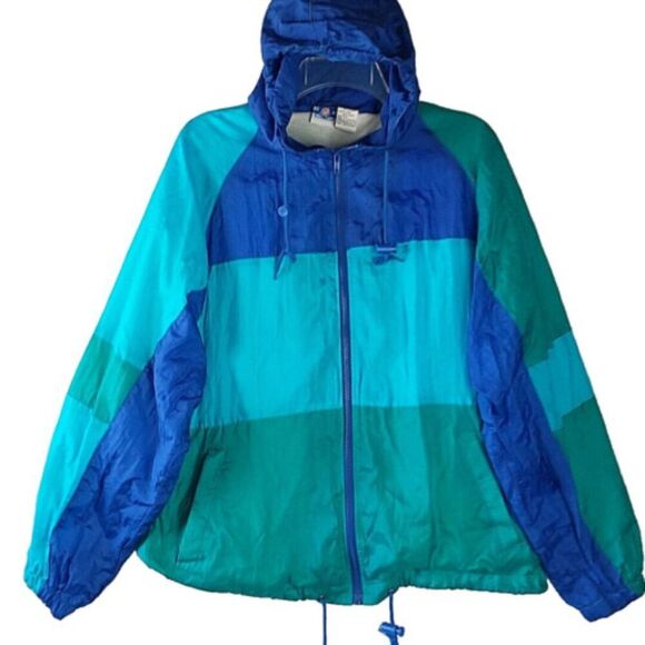 Pro Spirit Size L Color Block Windbreaker Hooded Sporty Jacket Retro Full Zip - Picture 1 of 14